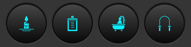 设置香气蜡烛，剪贴板与清单，浴缸和跳绳图标。向量图片下载