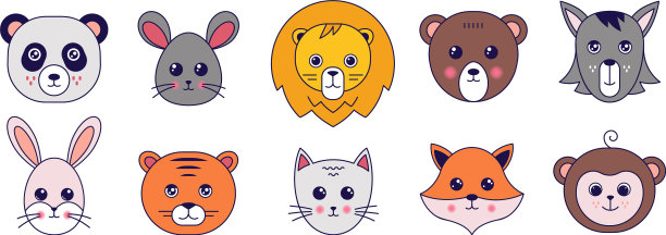 可爱的动物可爱的涂鸦猫老虎熊猫老鼠图片下载