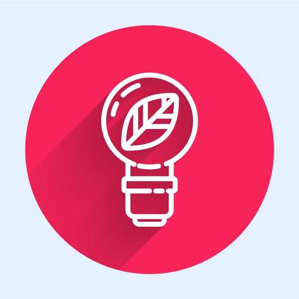 白色线灯泡与叶子图标孤立图片下载