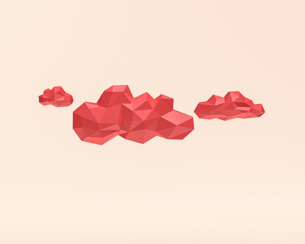 微型低聚云，红色平色塑料，3d渲染图片下载