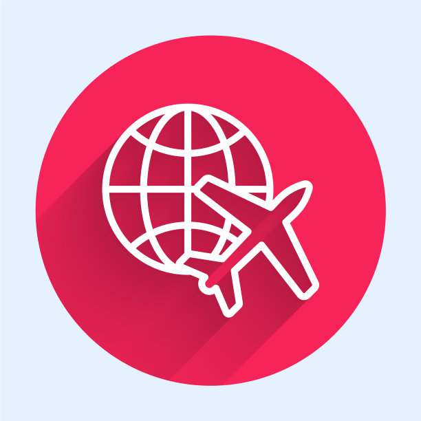 白色线地球仪与飞行飞机图标隔离图片下载