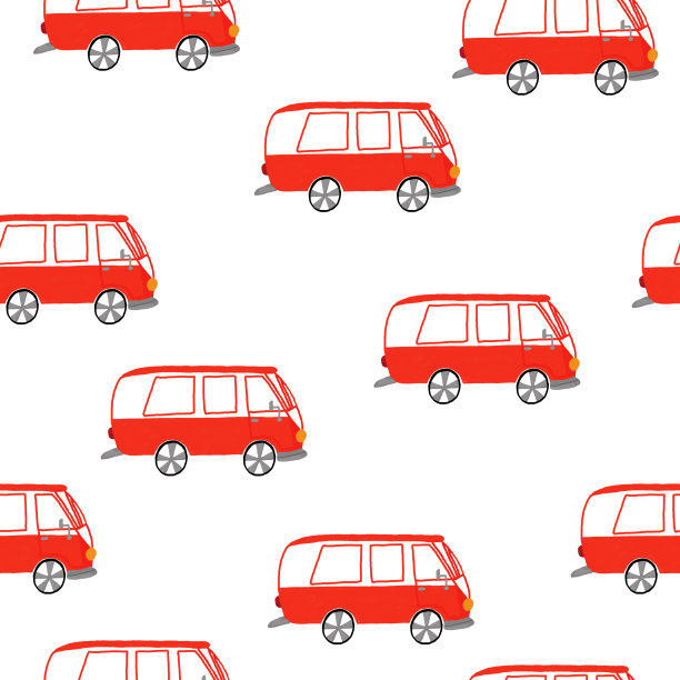 白色背景上红色小巴的无缝模式图片下载
