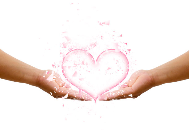 3D插图，支持红色的心形状与双手图片下载