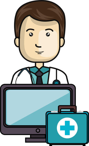 面对医生男用电脑和急救图片下载
