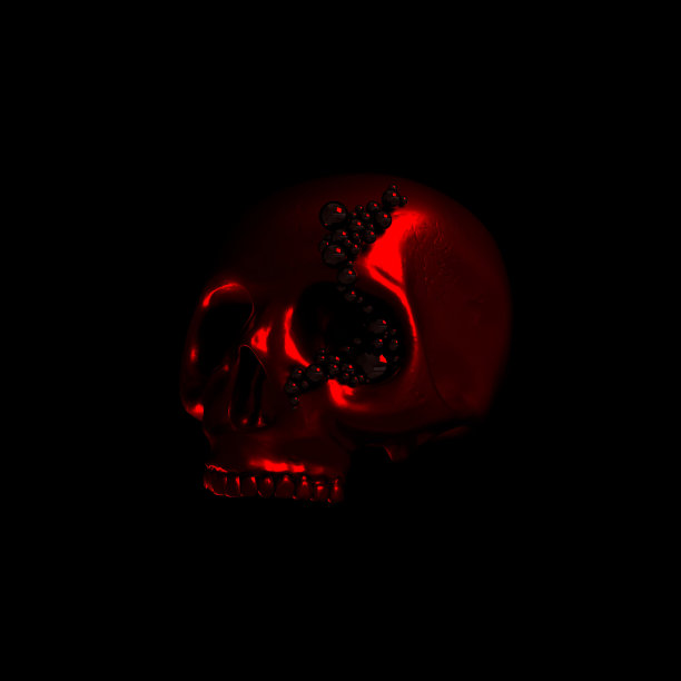 人类scull 3d渲染。黑色背景上的黑死病头像。可怕的万圣节骷髅头象征图片下载