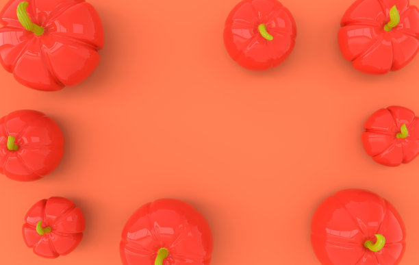 3d渲染南瓜在橙色的背景空间。最小的概念。节日装饰南瓜庆祝万圣节的活动模板。平躺图片下载