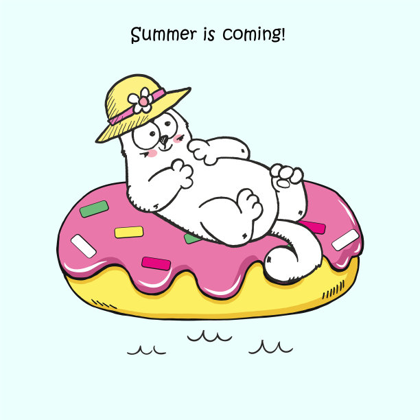 可爱的卡通猫在游泳池游泳图片下载