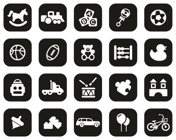 玩具图标白上黑贴纸大图片下载