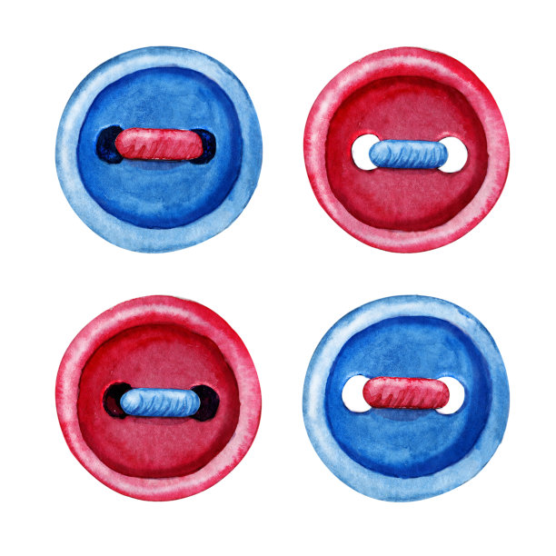 一套衣服和线的纽扣。水彩手绘插图孤立的白色背景。设计名片，标签，标签，图标，标志，刺绣女图片下载