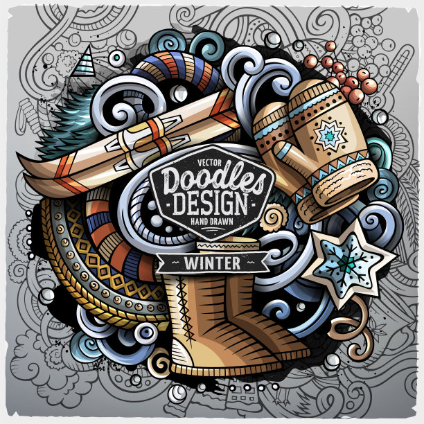 卡通矢量涂鸦冬季插图图片下载