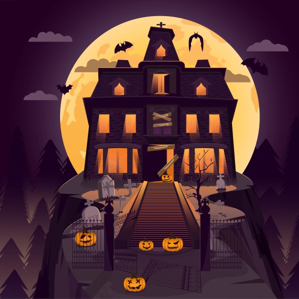 万圣节鬼屋背景插图图片下载