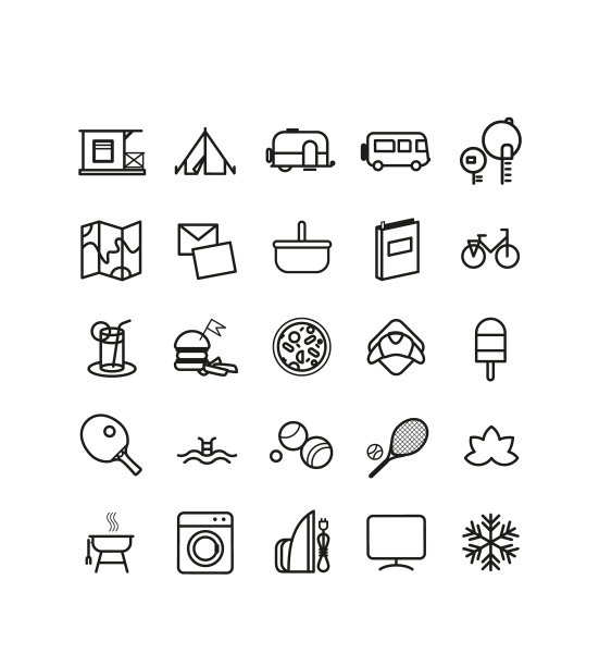 露营的图标，符号，元素和标志收集图片下载