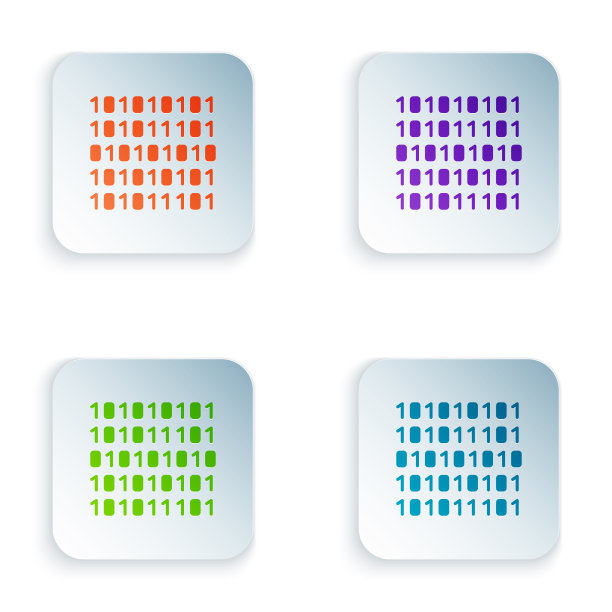 彩色二进制代码图标隔离在白色上图片下载