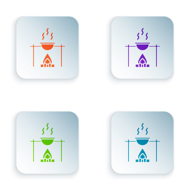 彩色篝火和锅图标孤立在白色图片下载