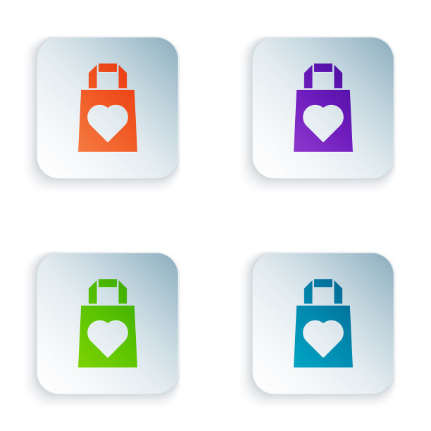 彩色购物袋与心脏图标孤立上图片下载