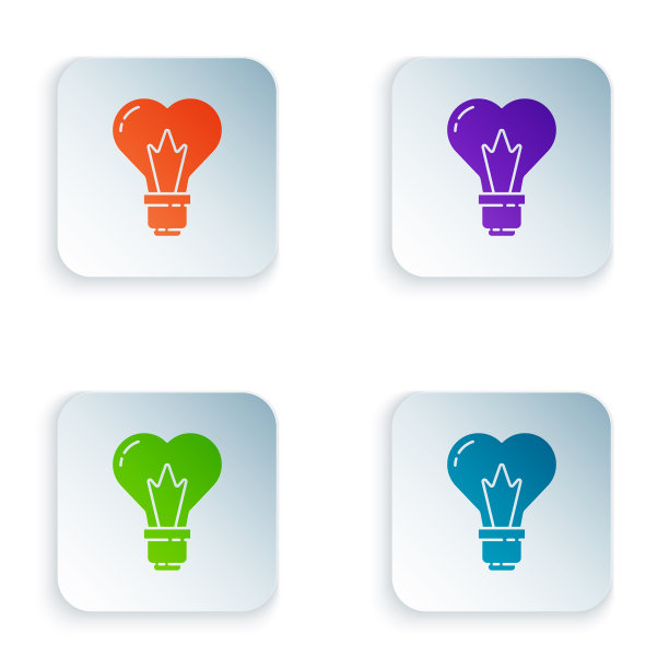 颜色心形形状的灯泡图标孤立上图片下载