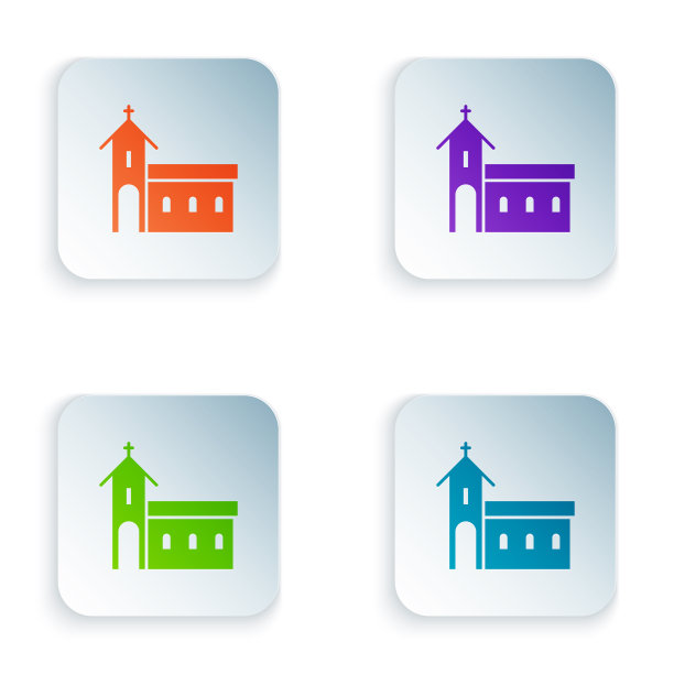 彩色教堂建筑图标孤立在白色图片下载
