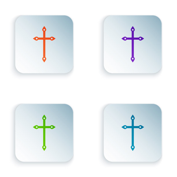 颜色基督教十字架图标孤立在白色图片下载