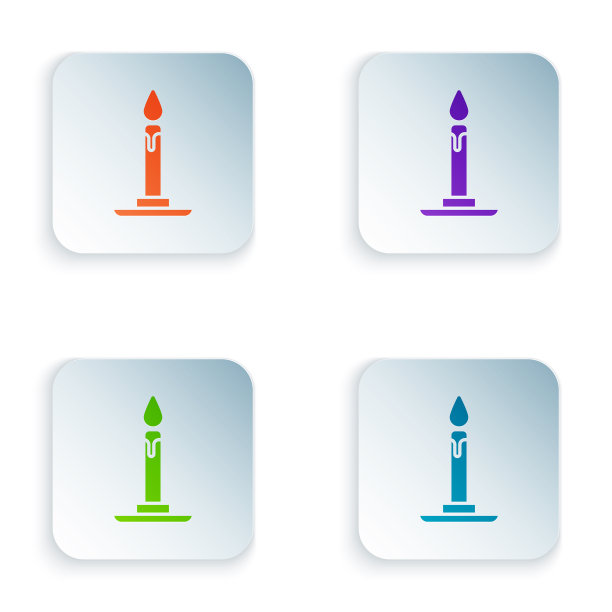颜色燃烧的蜡烛在烛台图标孤立图片下载