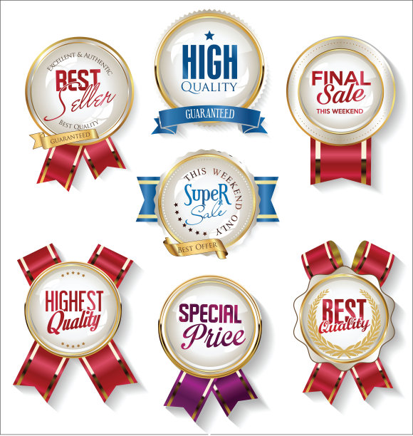 复古的金色徽章标签和丝带图片下载