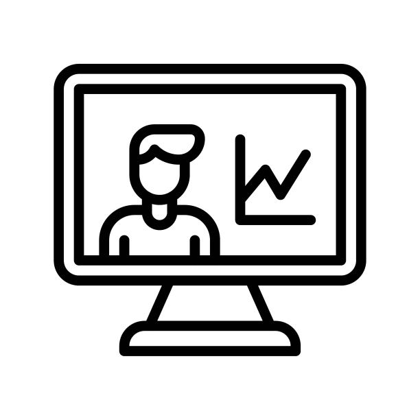 直播和流媒体相关的电脑屏幕与男孩和图形向量在线性风格，图片下载