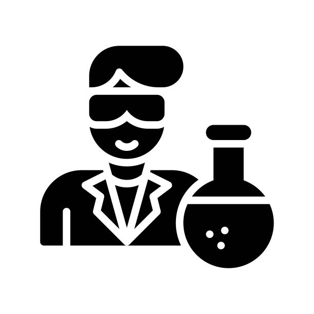 实验室图标相关的实验室或博士男孩和烧瓶矢量在实体设计，图片下载