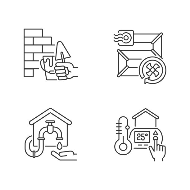 房屋建筑线性图标集图片下载