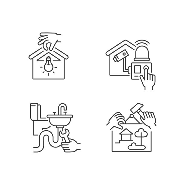 房屋维护线性图标集图片下载