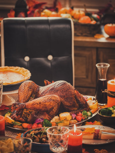 传统感恩节火鸡大餐及配菜图片下载