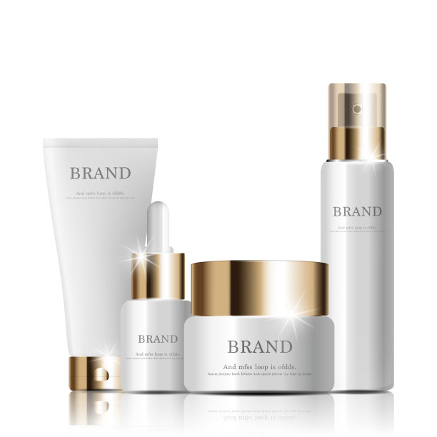 补水面部防晒霜每年或节日促销。橙色和金色的防晒霜面膜瓶隔离在闪光粒子的背景。优雅的化妆品广告，插画。图片下载