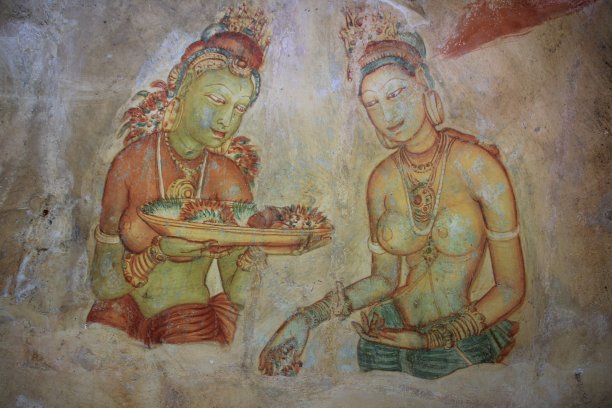 斯里兰卡西格里亚石窟寺的古代壁画图片下载