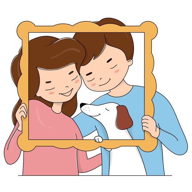 幸福的情侣和他们的狗图片下载