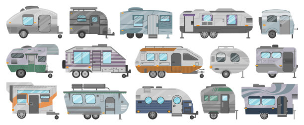 卡车拖车孤立卡通集图标图片下载