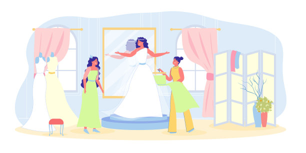 女孩试穿婚纱准备结婚图片下载