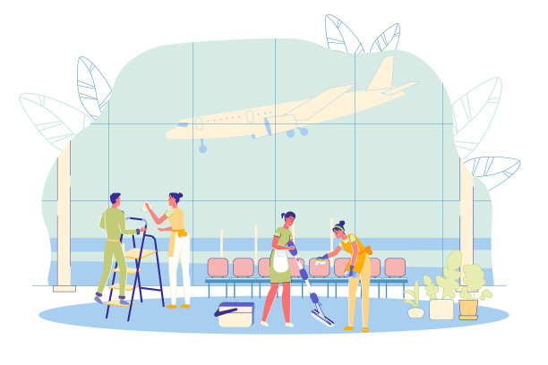 清洁公司的员工清洁机场大厅图片下载