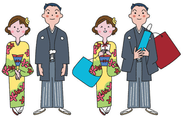 夫妇购物在和服插图图片下载