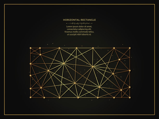 水平矩形金色抽象插图在黑暗的背景。几何形状多边形模板由线和点。图片下载