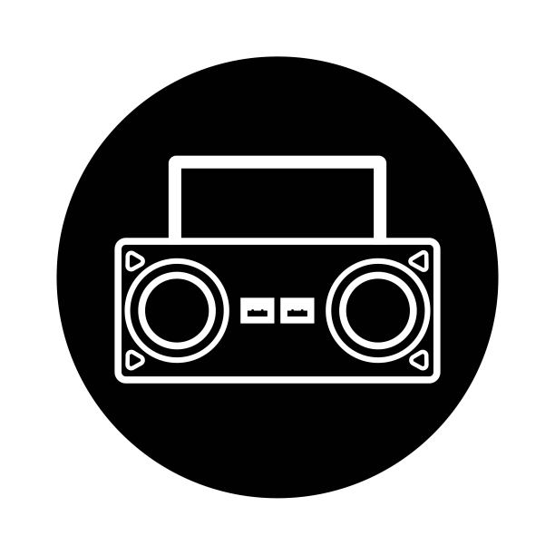 磁带录音机黑气泡图标概念。磁带录音机平矢量符号、符号、插图。图片下载