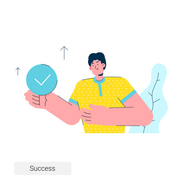 这个年轻人手里拿着一份已完成工作的检查表。成功的工作是完成的。平面风格的插图。图片下载