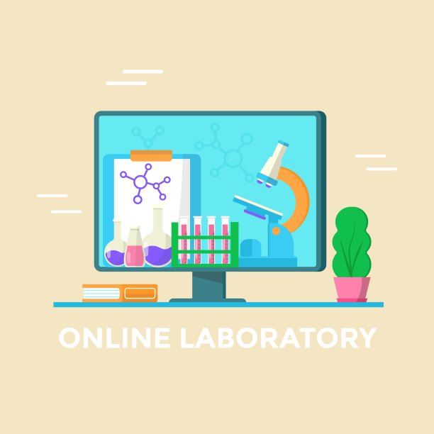 在线实验室的概念。医学测试和计算机屏幕上的显微镜。矢量旗帜着陆页图片下载