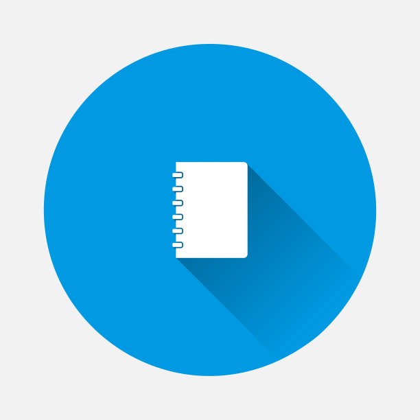 笔记本图标上的蓝色背景。平面图像与长阴影。图片下载