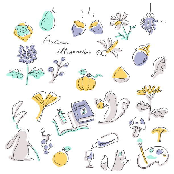 手绘秋季插画，简单、可爱、时尚图片下载