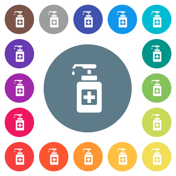 洗手液平面白色图标上的圆形背景图片下载