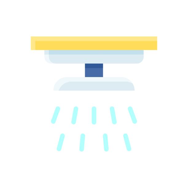 水管工图标相关的挂墙淋浴或浴缸淋浴与水矢量与可编辑的笔触图片下载