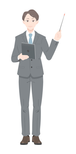 一个穿着西装拿着指导棒的男人的插图。白色背景。图片下载