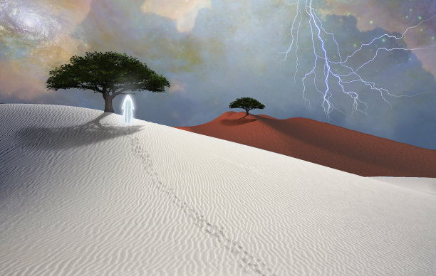 荒无人烟的沙漠中的朝圣者图片下载