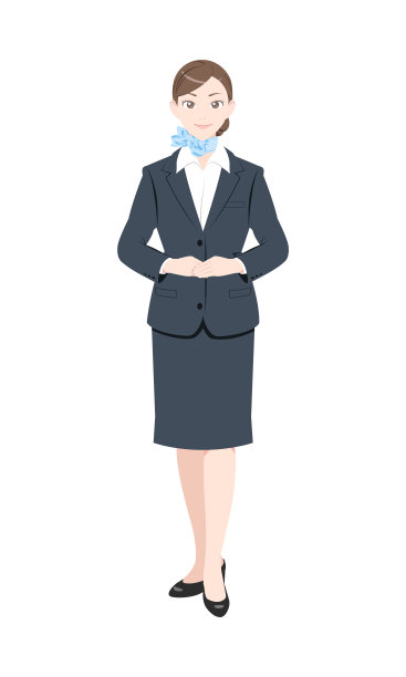 站立的女性插画，身穿西装，白色背景。图片下载