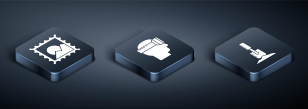 设置等距图片景观，铲在地面和虚拟现实眼镜图标。向量图片下载