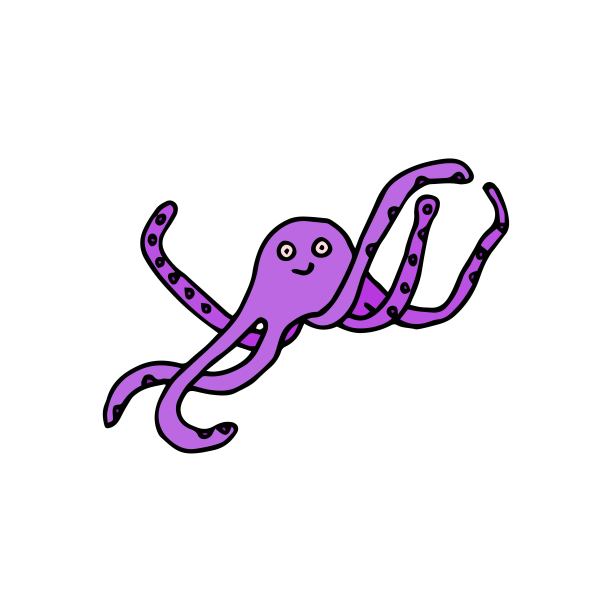 手绘可爱的彩色章鱼图，配天生潜水口号图。涂鸦风格，适合儿童涂色。图片下载