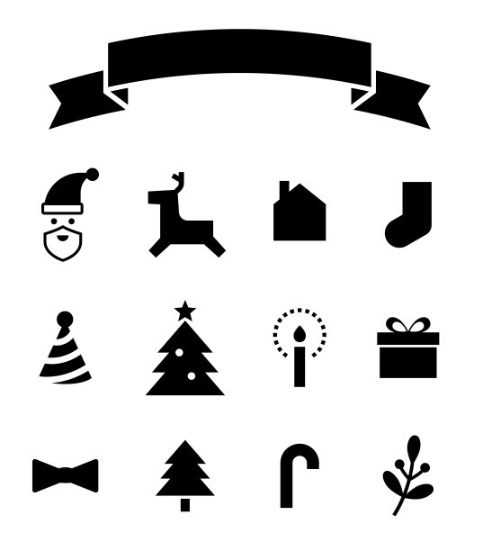 圣诞图标设置和标题丝带图片下载